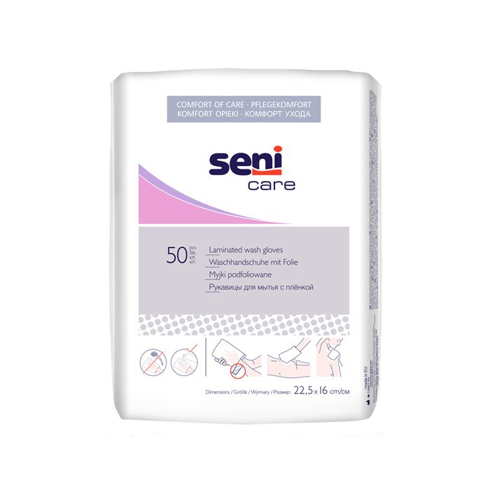 SENI CARE Рукавица для мытья с непрониц. пленкой по 50 шт