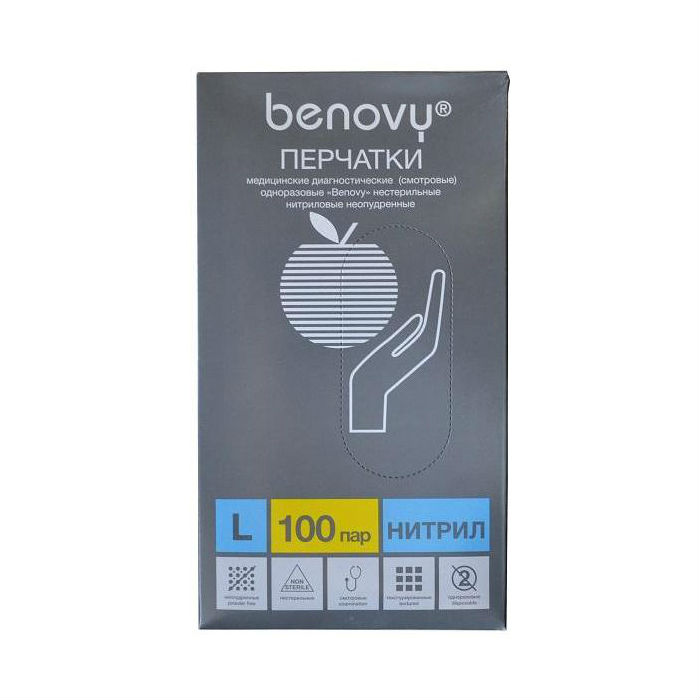Перчатки нитрил, 100шт, Голубые BENOVY